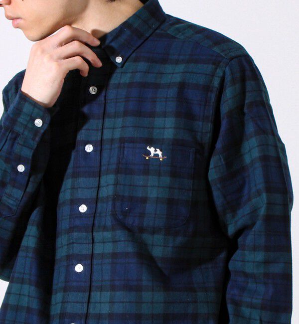 GLOSTER「【定番フレブルシリーズ】フレンチブルドッグ刺繍 ボタンダウンネルシャツ」|シャツ・ブラウス|