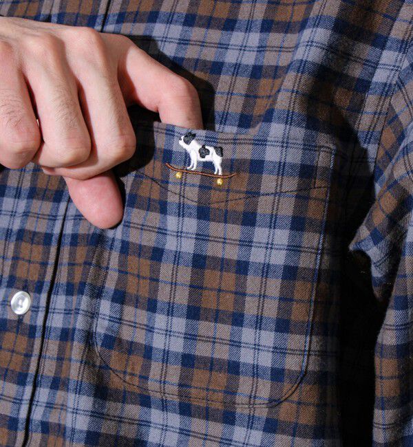 GLOSTER「【定番フレブルシリーズ】フレンチブルドッグ刺繍 ボタンダウンネルシャツ」|シャツ・ブラウス|