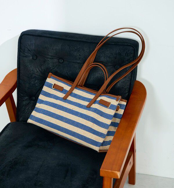 fredy emue「ボーダープリントスクエアトートバッグ」|ショルダー・メッセンジャー|ブルー系その他