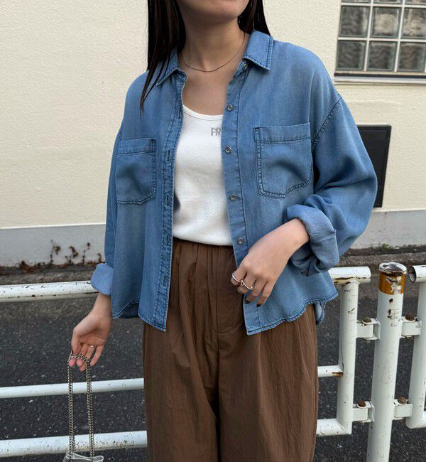 fredy emue「とろみデニムクロップドシャツ」|シャツ・ブラウス|ブルー
