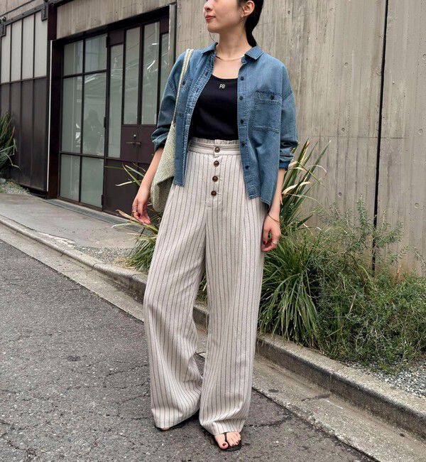 fredy emue「ストライプセミワイドタックパンツ」|チノ|