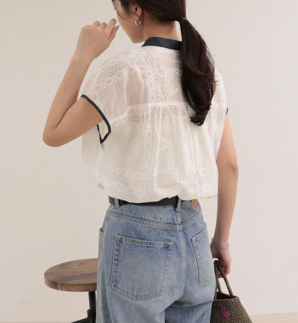 fredy emue「刺しゅうレースフレンチスリーブブラウス」|シャツ・ブラウス|