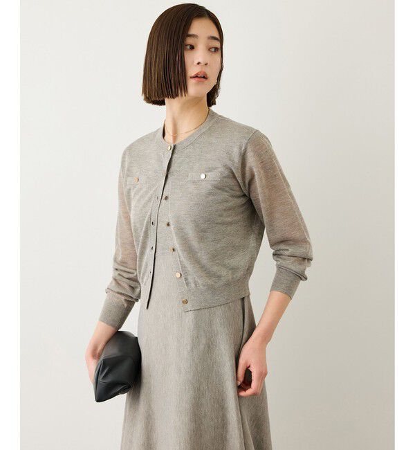 ROPE「LEVITA 金ボタンクルーネックシアーカーディガン/接触冷感・イージーケア」|カーディガン|