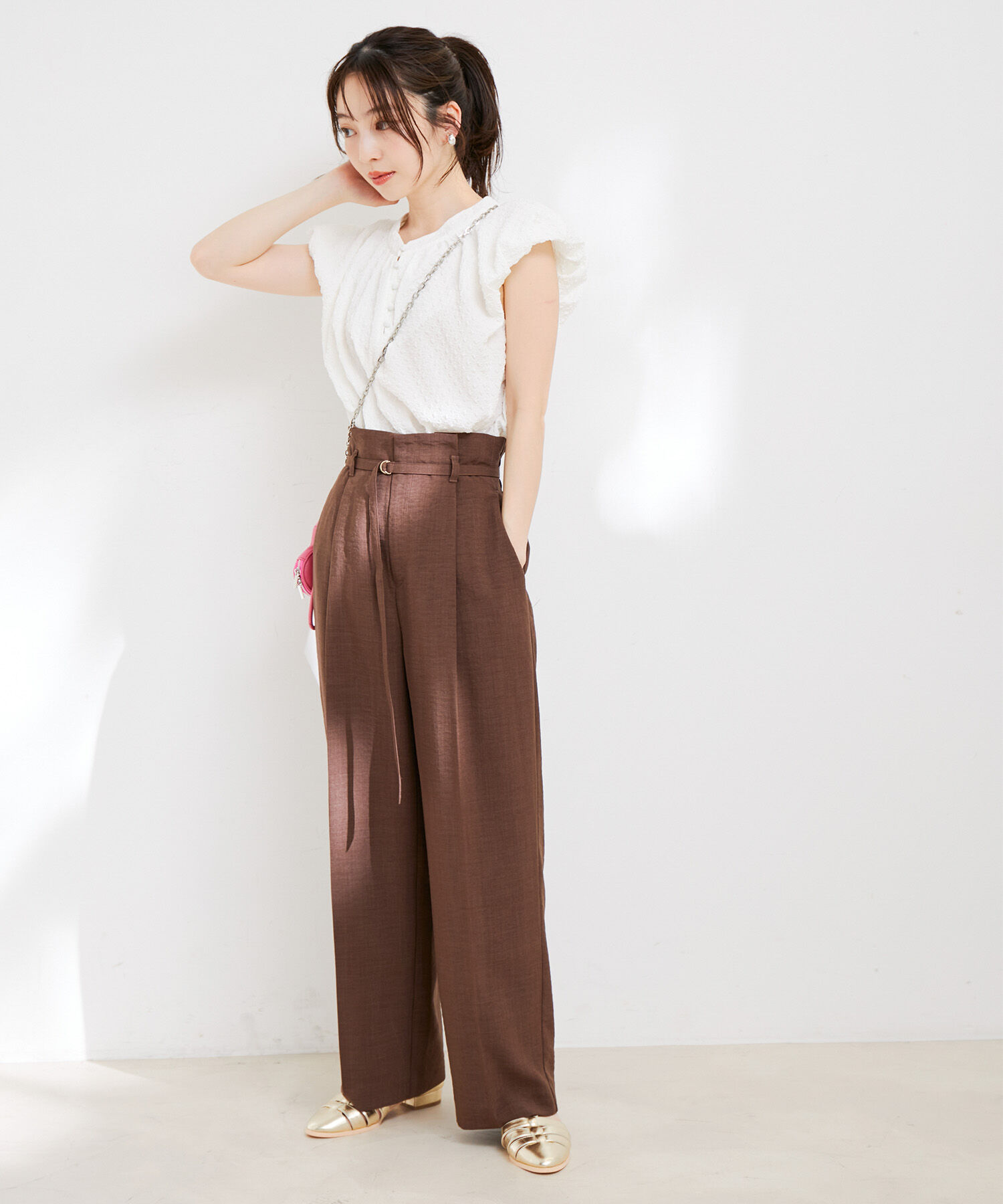 VIS「【接触冷感・洗える】美easy Dカンベルト付きワイドパンツ【セットアップ対応】」|スラックス|