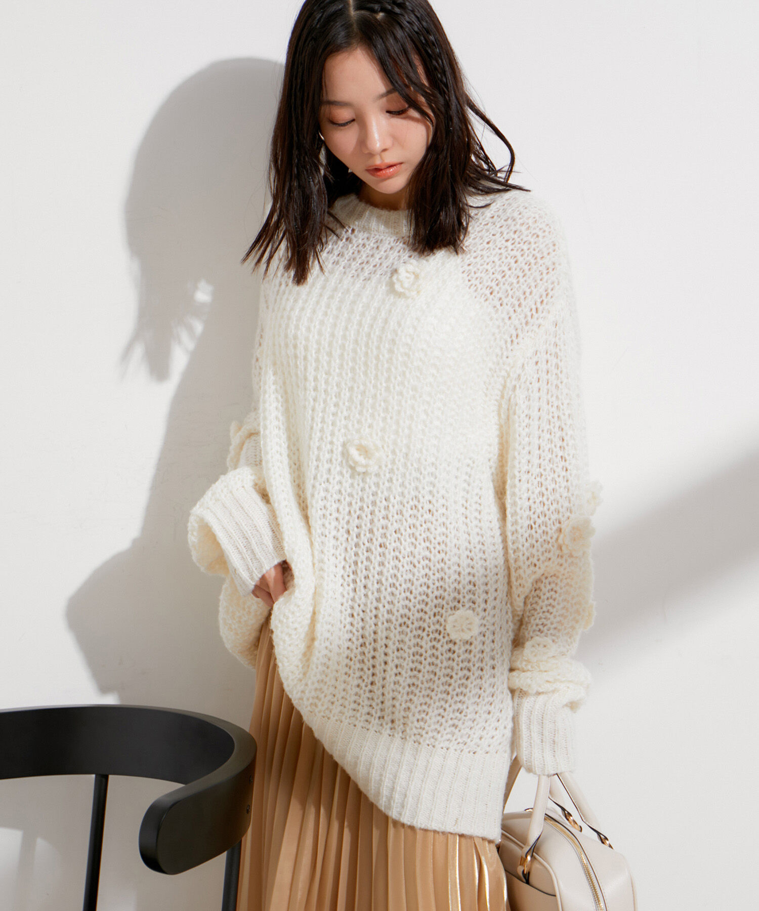 VIS「お花ぽんぽんシアーニット」|ニット・セーター|