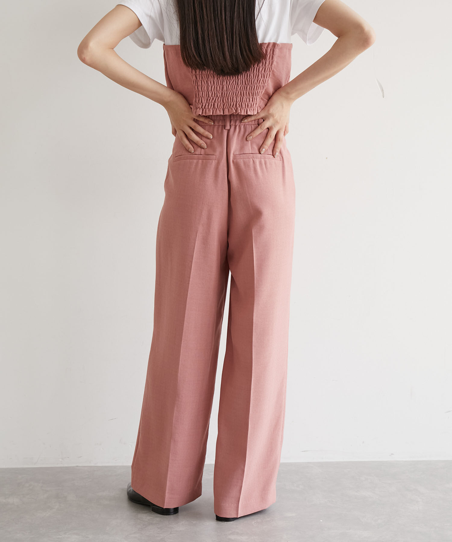 VIS「【美easy】リネンライクワンタックワイドスラックスパンツ【接触冷感/洗える】」|スラックス|