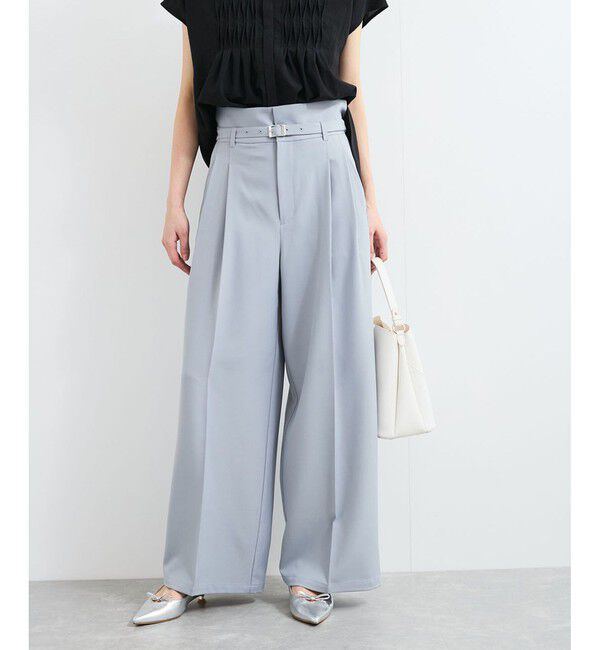 VIS「【新色追加】【防シワ/接触冷感】ベルトディテールタックワイドスラックスパンツ」|スラックス|