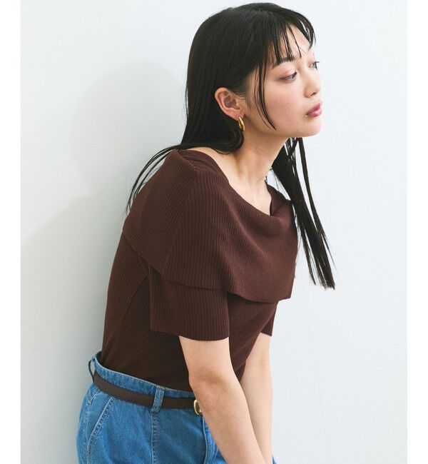 VIS「【アンチピリング/UVケア/洗える】オフショルハーフスリーブニット」|ニット・セーター|ブラウン(20)