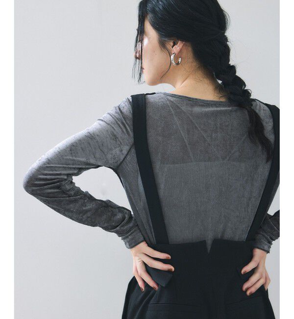 VIS「【2WAY】花柄＆無地アソート袖シャーリングベロアカーディガン」|カーディガン|