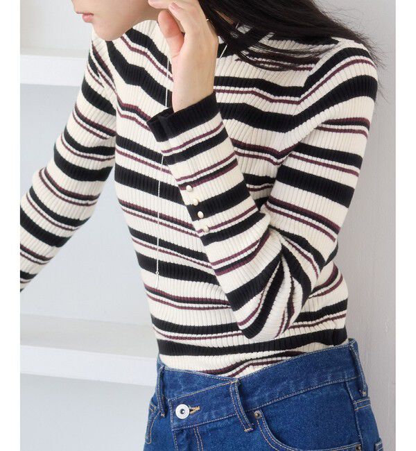 VIS「スリーブ釦アクセントリブニット/静電気防止」|ニット・セーター|