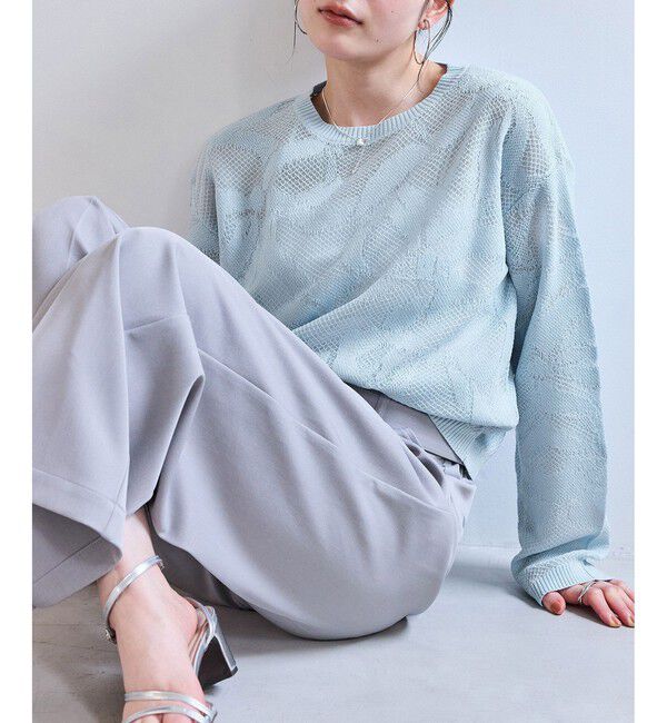 VIS「メッシュジャカードニットプルオーバー/イージーケア」|ニット・セーター|サックス(48)
