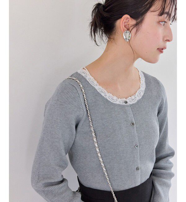 VIS「レーストリムニット」|ニット・セーター|ライトグレー(08)