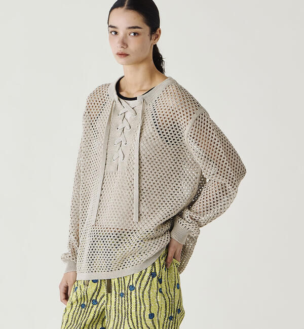  「ADAWAS | メッシュ レースアップトップス WOMEN」|ニット・セーター|