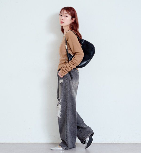  「【低身長サイズ/2サイズ展開/ウエスト調節可】レースデニムパンツ」|デニム|