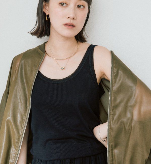  「【フェミニンなムードを演出】チュールリブタンクトップ」|キャミソール|