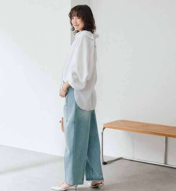  「【顔まわり華やか】リネンライクフリルカラーブラウス」|シャツ・ブラウス|