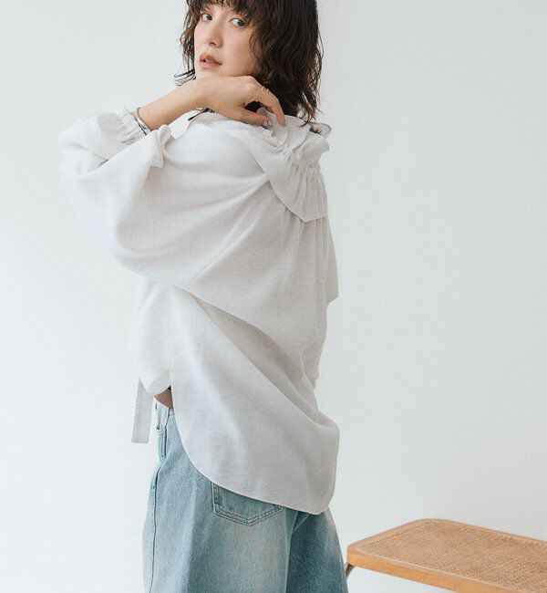  「【顔まわり華やか】リネンライクフリルカラーブラウス」|シャツ・ブラウス|