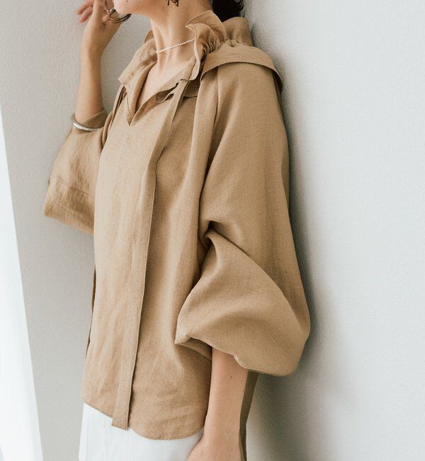  「【顔まわり華やか】リネンライクフリルカラーブラウス」|シャツ・ブラウス|