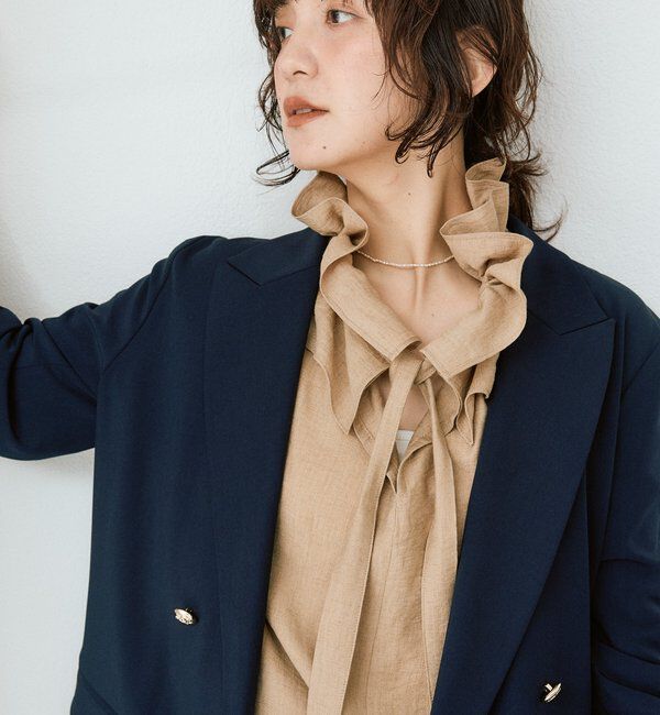  「【顔まわり華やか】リネンライクフリルカラーブラウス」|シャツ・ブラウス|