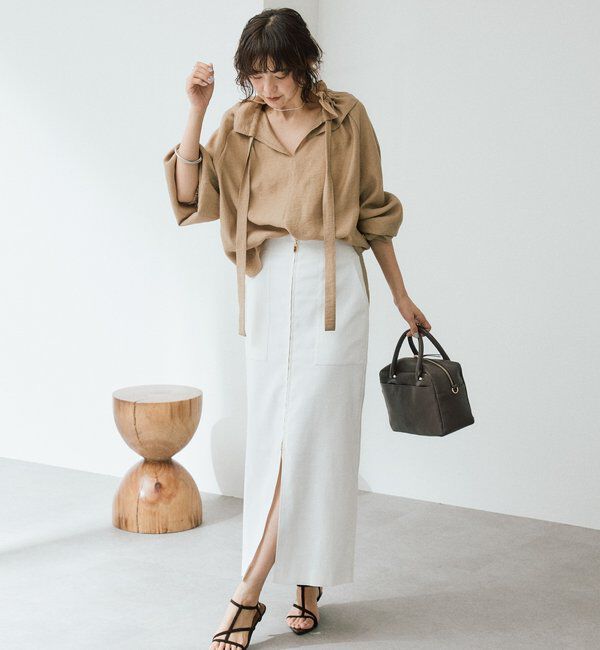  「【顔まわり華やか】リネンライクフリルカラーブラウス」|シャツ・ブラウス|