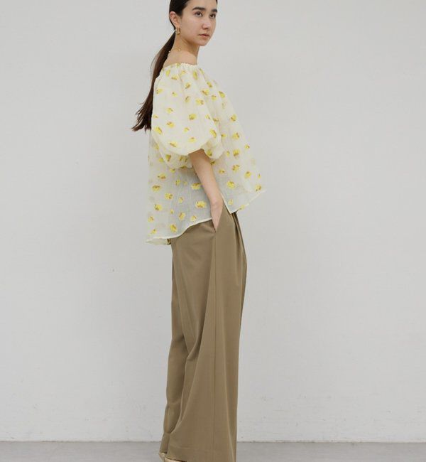  「【ウエスト調整可能】【手洗い可】梳毛タックワイドパンツ」|チノ|