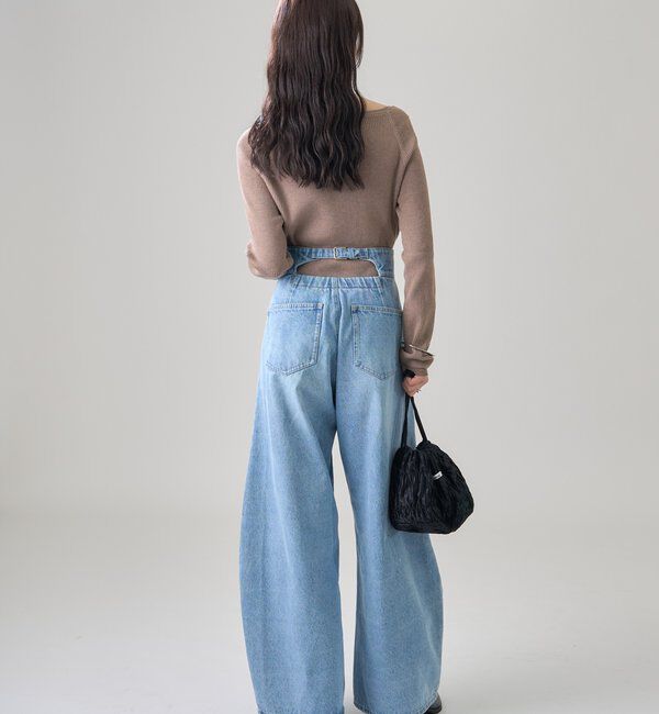  「【バックスタイルがポイント！新色ネイビー】バックシャンカーブデニム」|デニム|