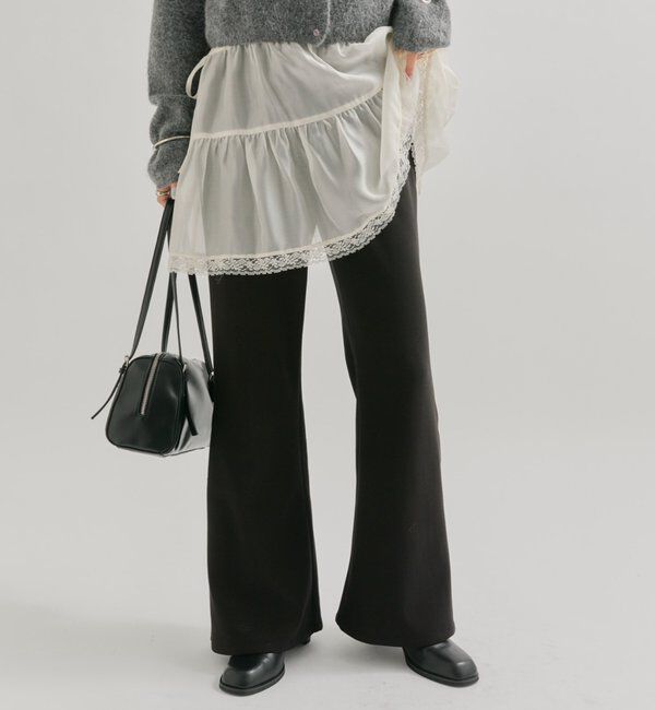  「細身フレアパンツ」|チノ|ブラック