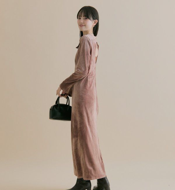  「[森川企画]バックオープンベロアワンピース」|ワンピース|ピンク