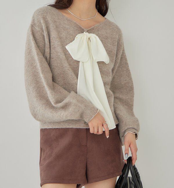  「リボン付きニット プルオーバー」|ニット・セーター|