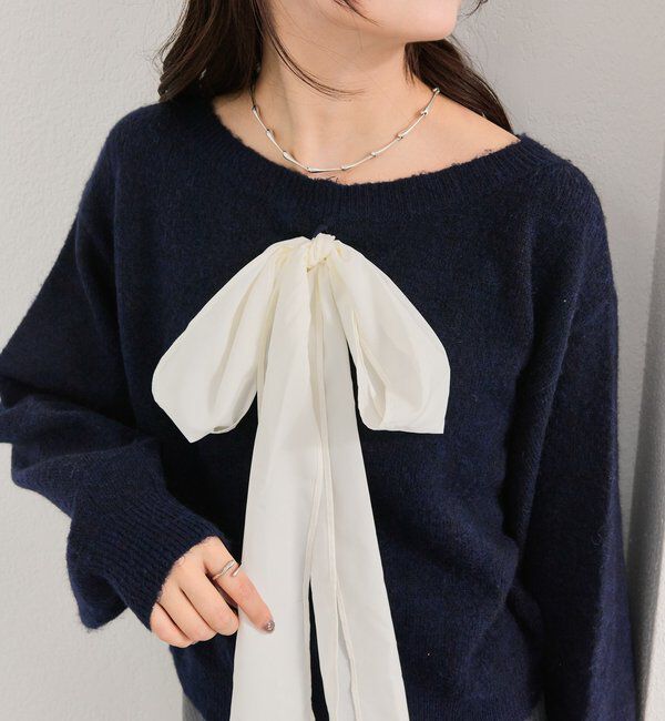 「リボン付きニット プルオーバー」|ニット・セーター|
