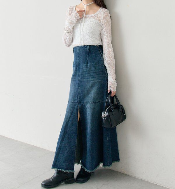  「デニム切替マーメイドスカート」|スカート|