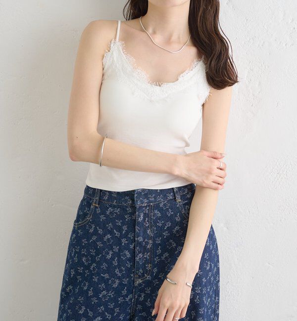  「パット付きボーダーレースキャミソール」|キャミソール|
