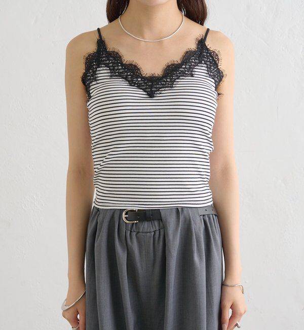  「パット付きボーダーレースキャミソール」|キャミソール|