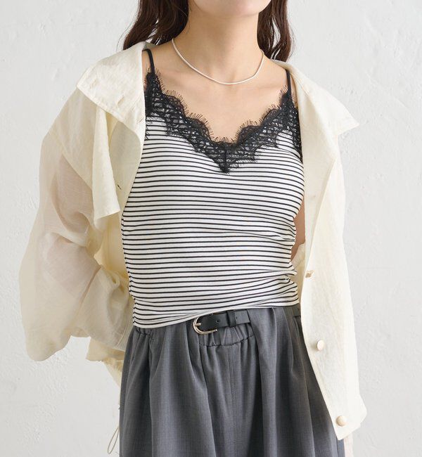  「パット付きボーダーレースキャミソール」|キャミソール|