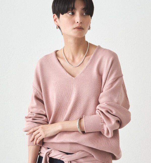  「コットンVニット」|ニット・セーター|ピンク