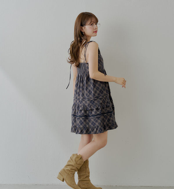  「【WEB限定追加】肩リボンコットンレースフリルキャミミニワンピ」|ワンピース|