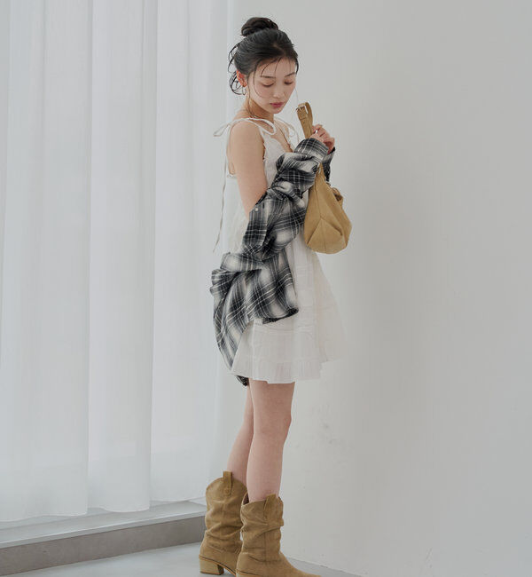  「【WEB限定追加】肩リボンコットンレースフリルキャミミニワンピ」|ワンピース|