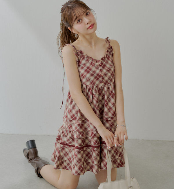  「【WEB限定追加】肩リボンコットンレースフリルキャミミニワンピ」|ワンピース|レッドその他2