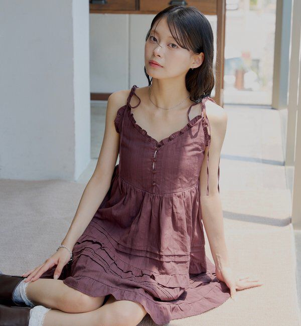  「【WEB限定追加】肩リボンコットンレースフリルキャミミニワンピ」|ワンピース|ブラウン