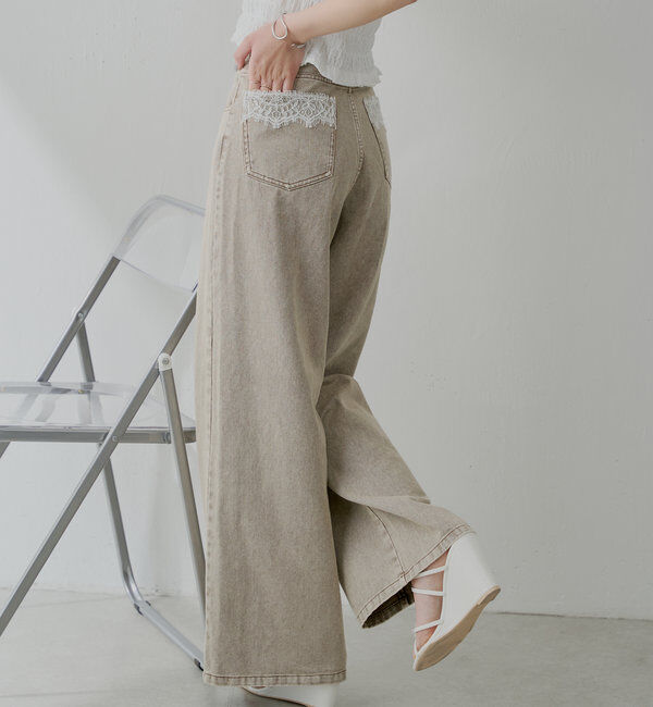  「ポケットレースワイドデニム」|デニム|ブラウンその他1