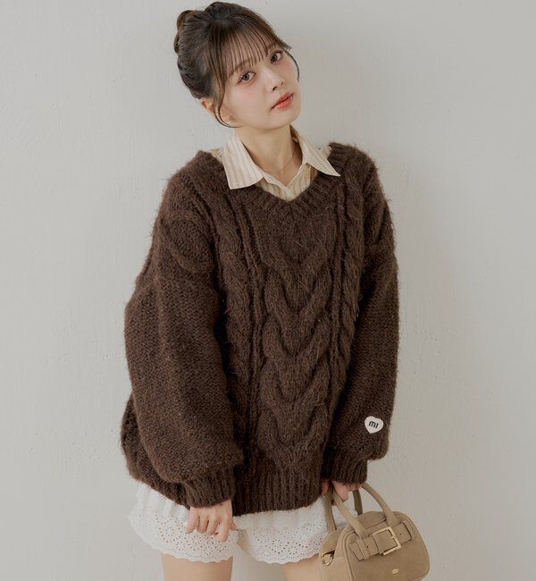  「ケーブルVルーズニットワンピース」|ワンピース|