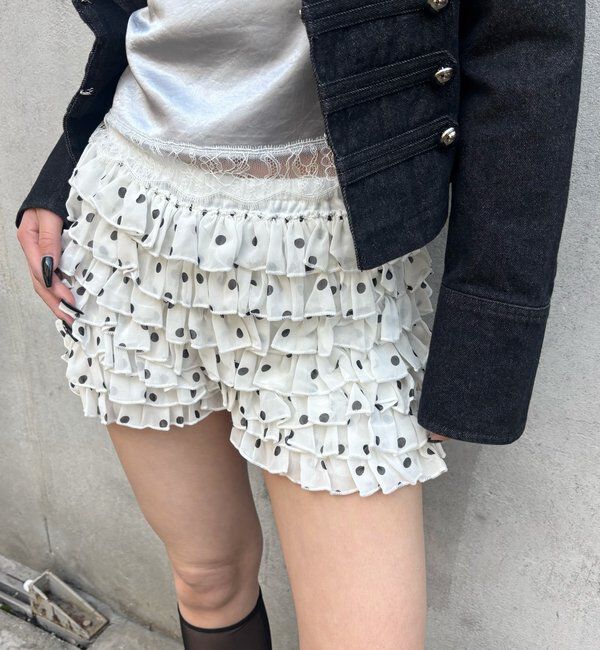  「レースショートパンツ(無地/ドット/チェック/レオパード)」|チノ|