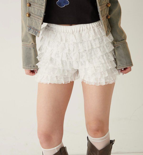  「レースショートパンツ(無地/ドット/チェック/レオパード)」|チノ|