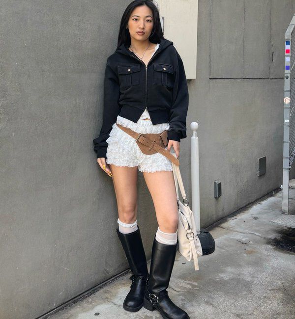  「レースショートパンツ(無地/ドット/チェック/レオパード)」|チノ|