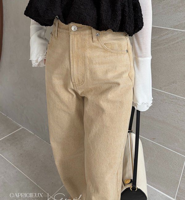  「【コラボ限定カラー/ホワイト・ベージュ】13ozハイウエストストレートデニム」|デニム|