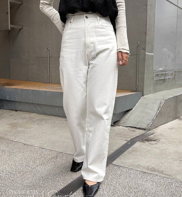  「【コラボ限定カラー/ホワイト・ベージュ】13ozハイウエストストレートデニム」|デニム|