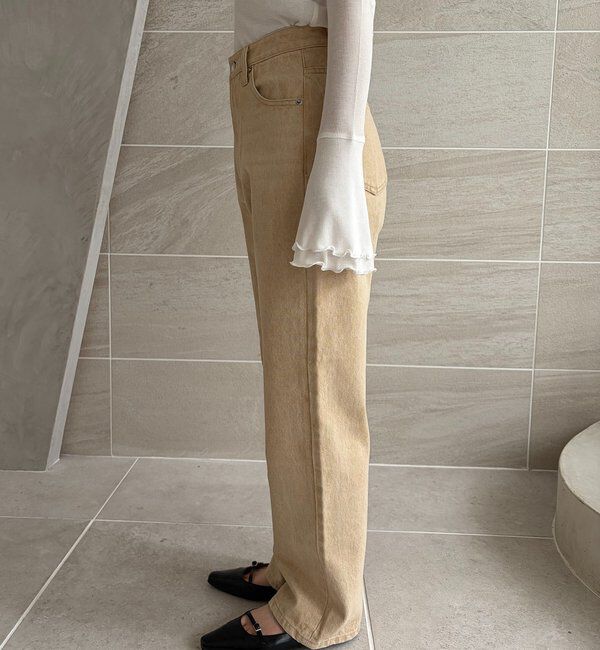  「【コラボ限定カラー/ホワイト・ベージュ】13ozハイウエストストレートデニム」|デニム|