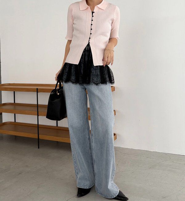  「【全骨格◎】ハーフスリーブポロニット」|カーディガン|