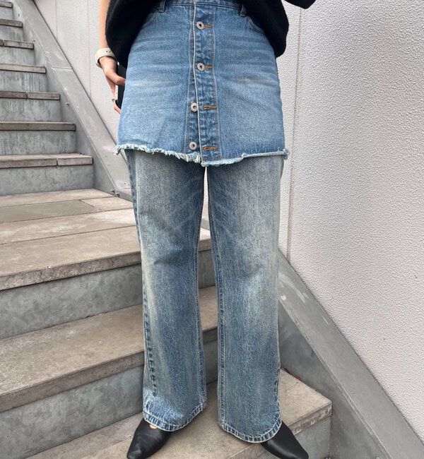  「レイヤードデニムスカート」|スカート|ブルー