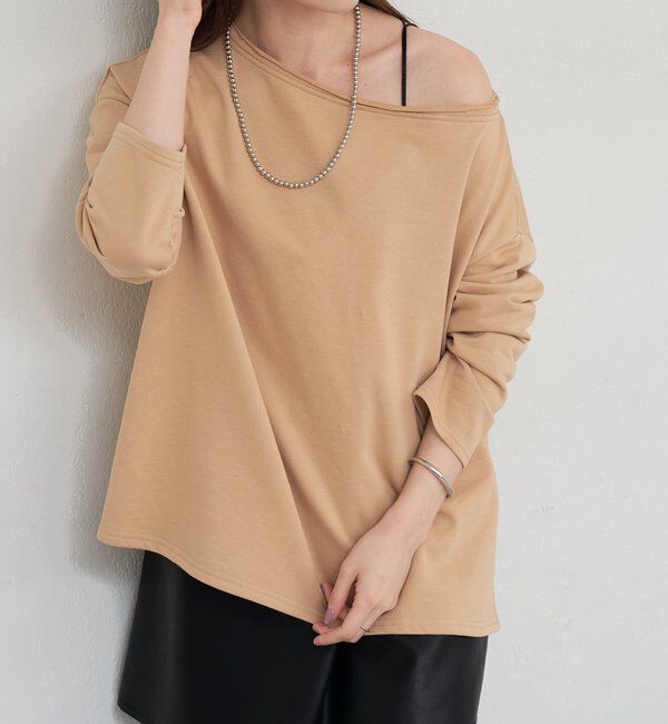  「サイドスリットオフショルスウェット」|Tシャツ・カットソー|ベージュ